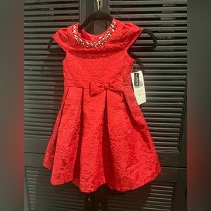 Rare Editions Red Dress w Floral Pattern Size 6 (Kids) NWT
